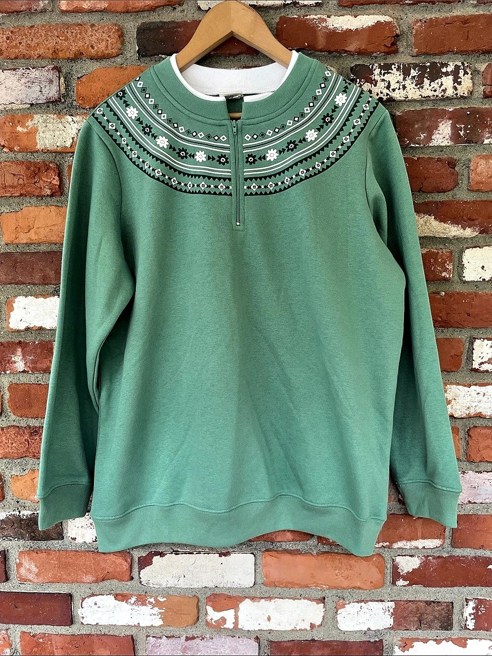 BLAIR Geometric Quarter-Zip Sweatshirt mint Green Large Grandmacore